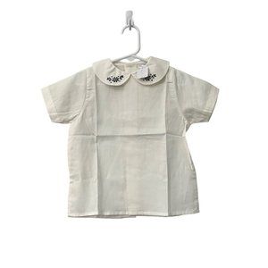 Bebe de France Cream Floral Peter Pan Collar Back Button Shirt Top Size 2Y NEW
